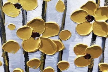 Texturkunst Werke - Goldblumendetail durch Paletten Messer Wanddekorbeschaffenheit